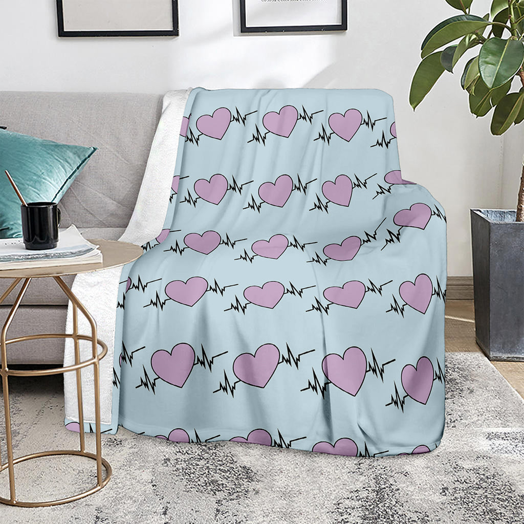 Pink Heartbeat Pattern Print Blanket