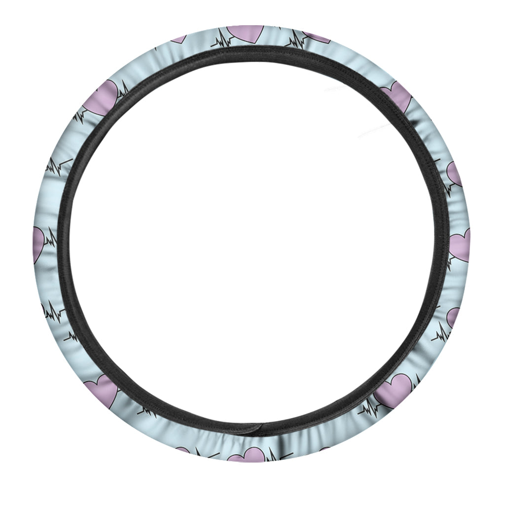 Pink Heartbeat Pattern Print Car Steering Wheel Cover