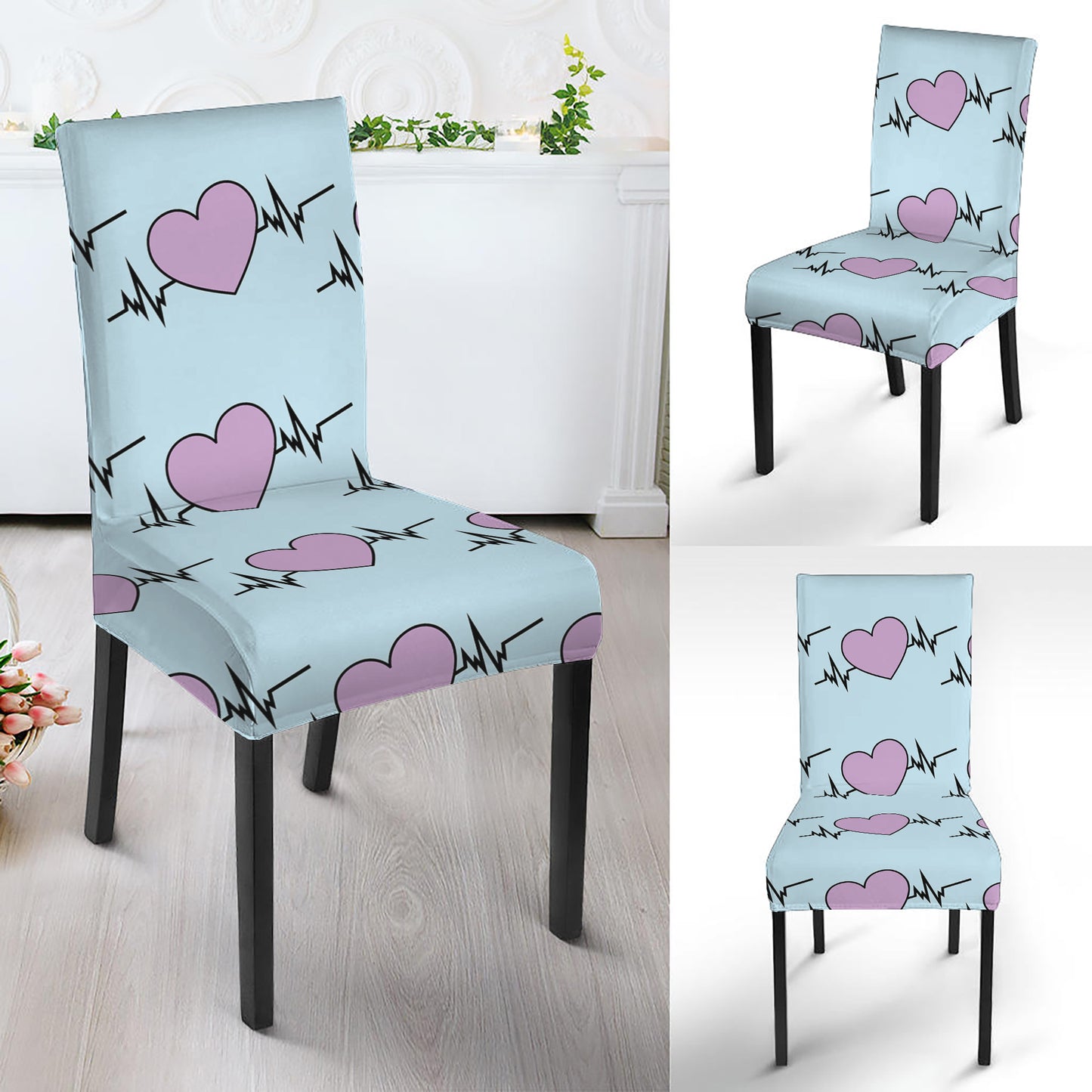 Pink Heartbeat Pattern Print Dining Chair Slipcover