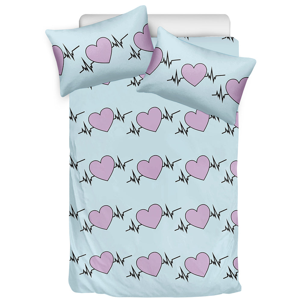 Pink Heartbeat Pattern Print Duvet Cover Bedding Set