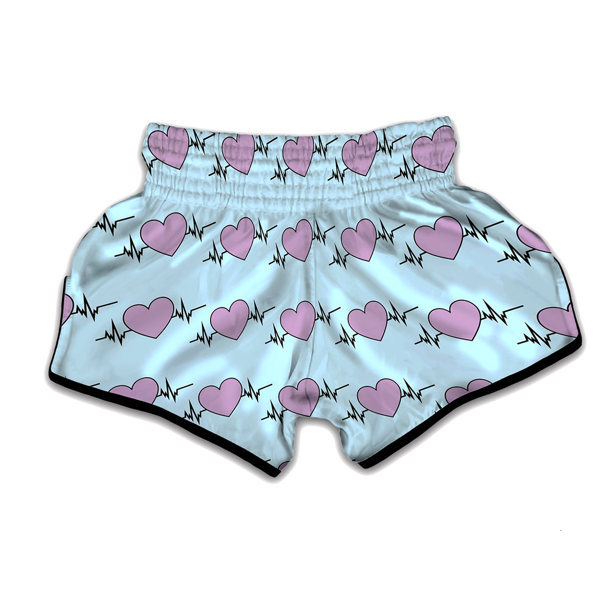 Pink Heartbeat Pattern Print Muay Thai Boxing Shorts