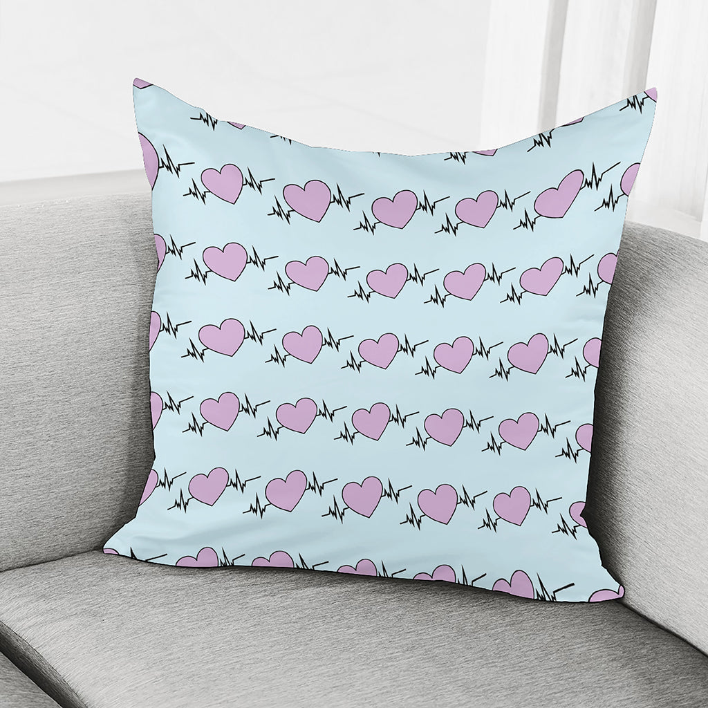 Pink Heartbeat Pattern Print Pillow Cover