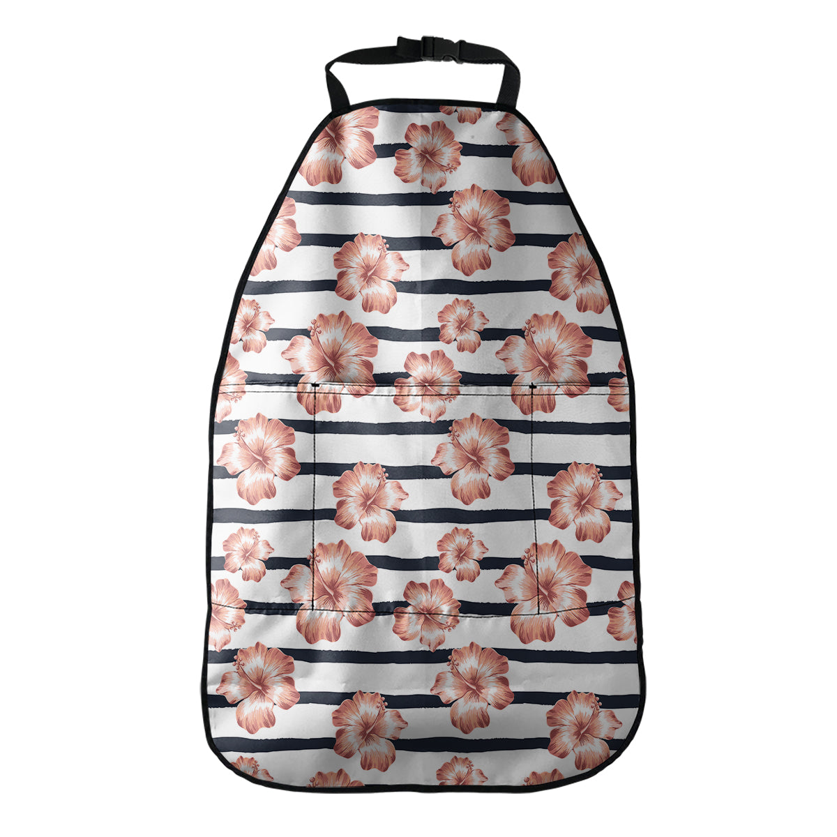 Pink Hibiscus Striped Pattern Print Car Seat Organizers
