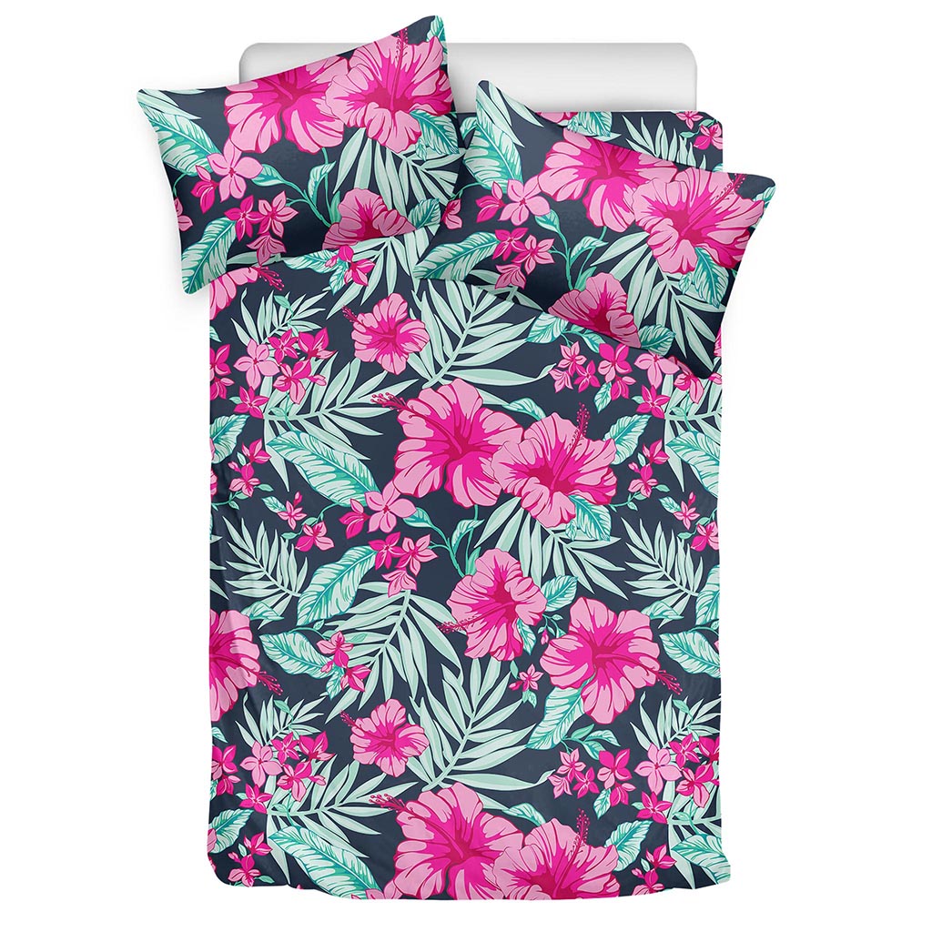 Pink Hibiscus Tropical Pattern Print Duvet Cover Bedding Set