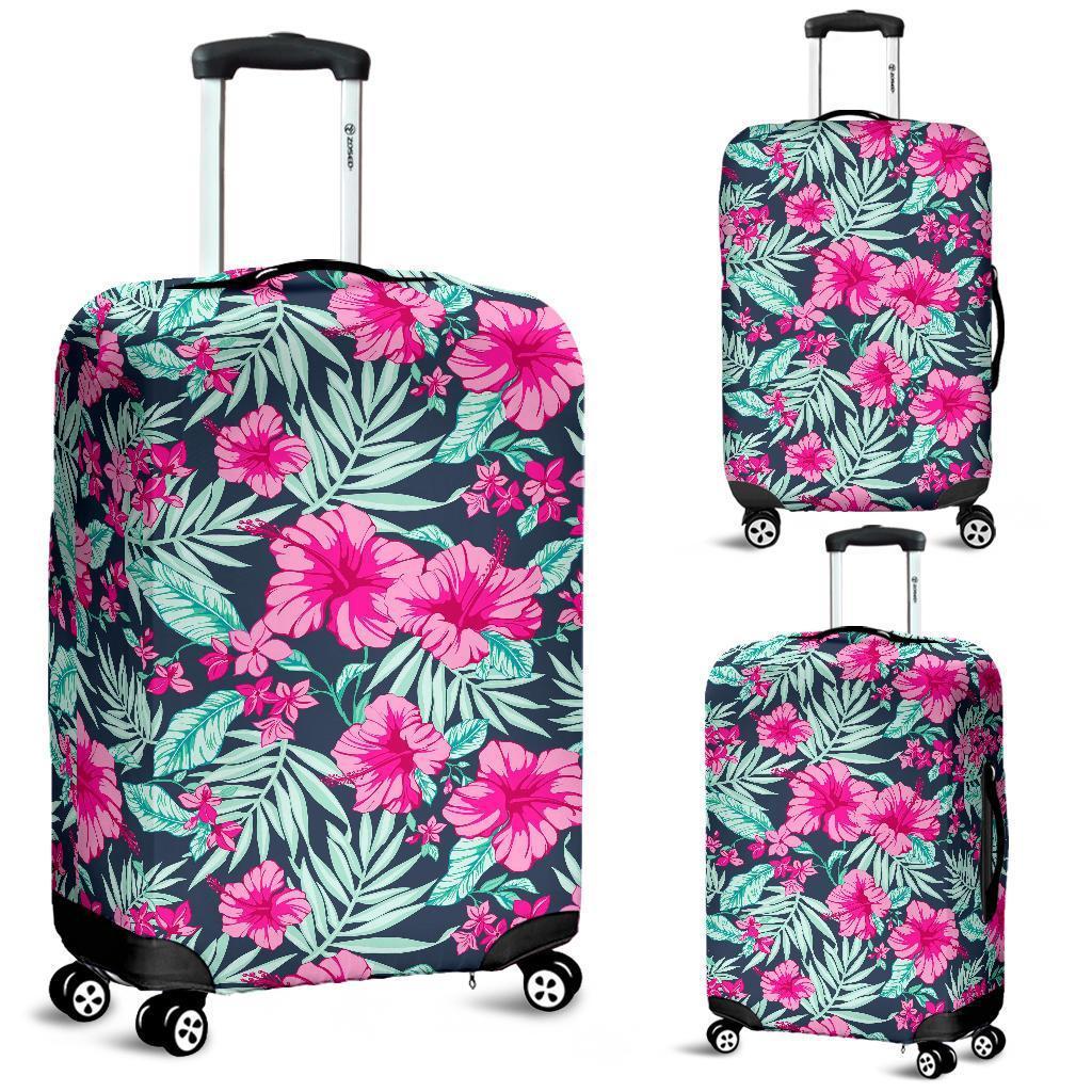 Pink Hibiscus Tropical Pattern Print Luggage Cover GearFrost