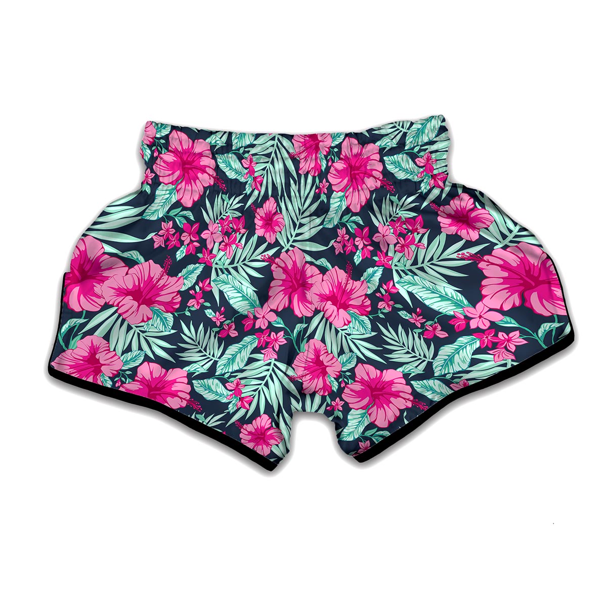 Pink Hibiscus Tropical Pattern Print Muay Thai Boxing Shorts