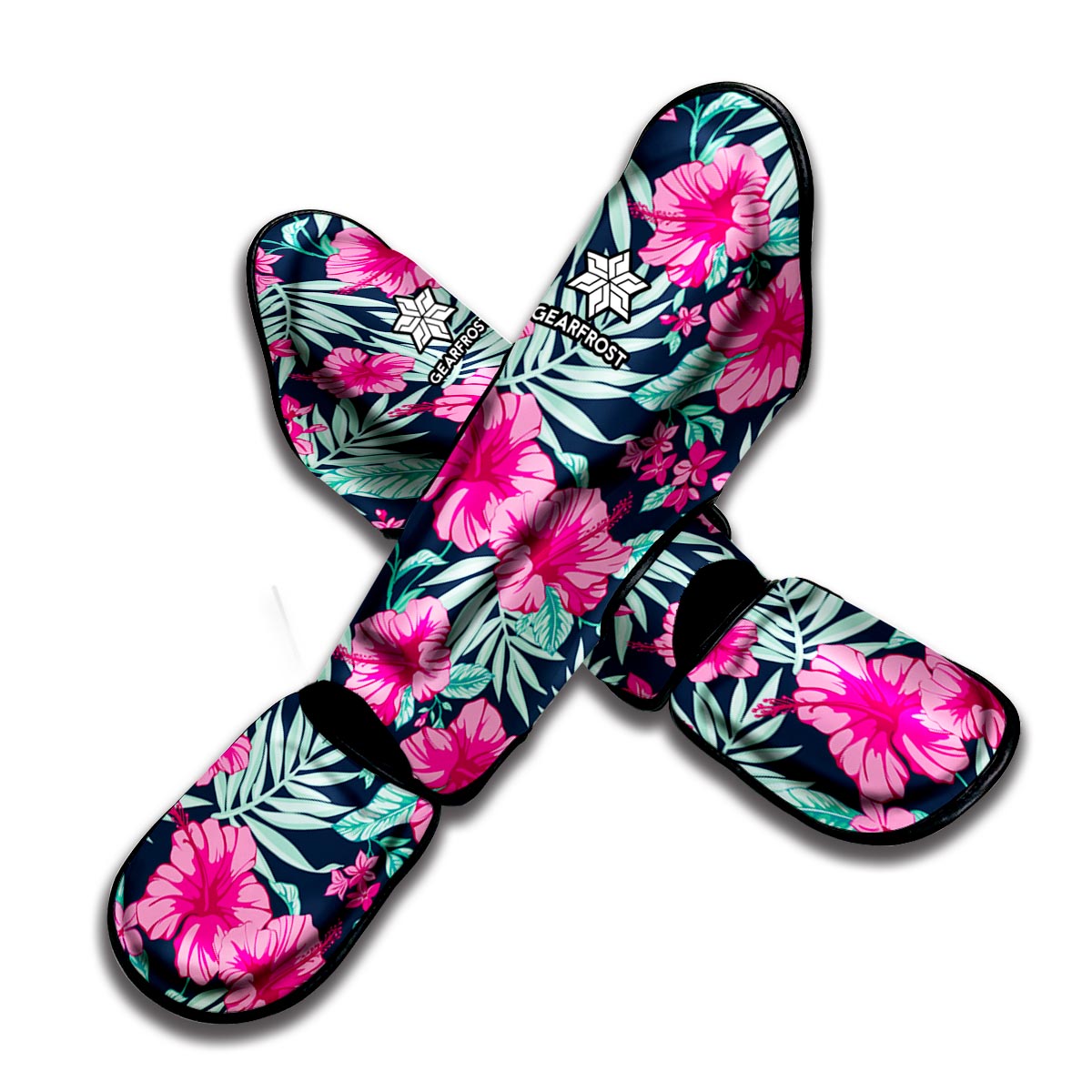 Pink Hibiscus Tropical Pattern Print Muay Thai Shin Guard