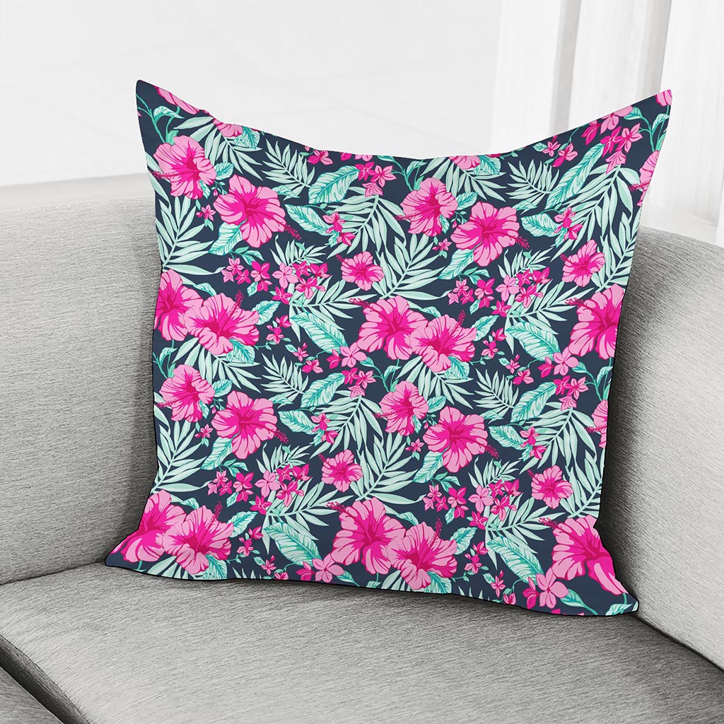 Pink Hibiscus Tropical Pattern Print Pillow Cover