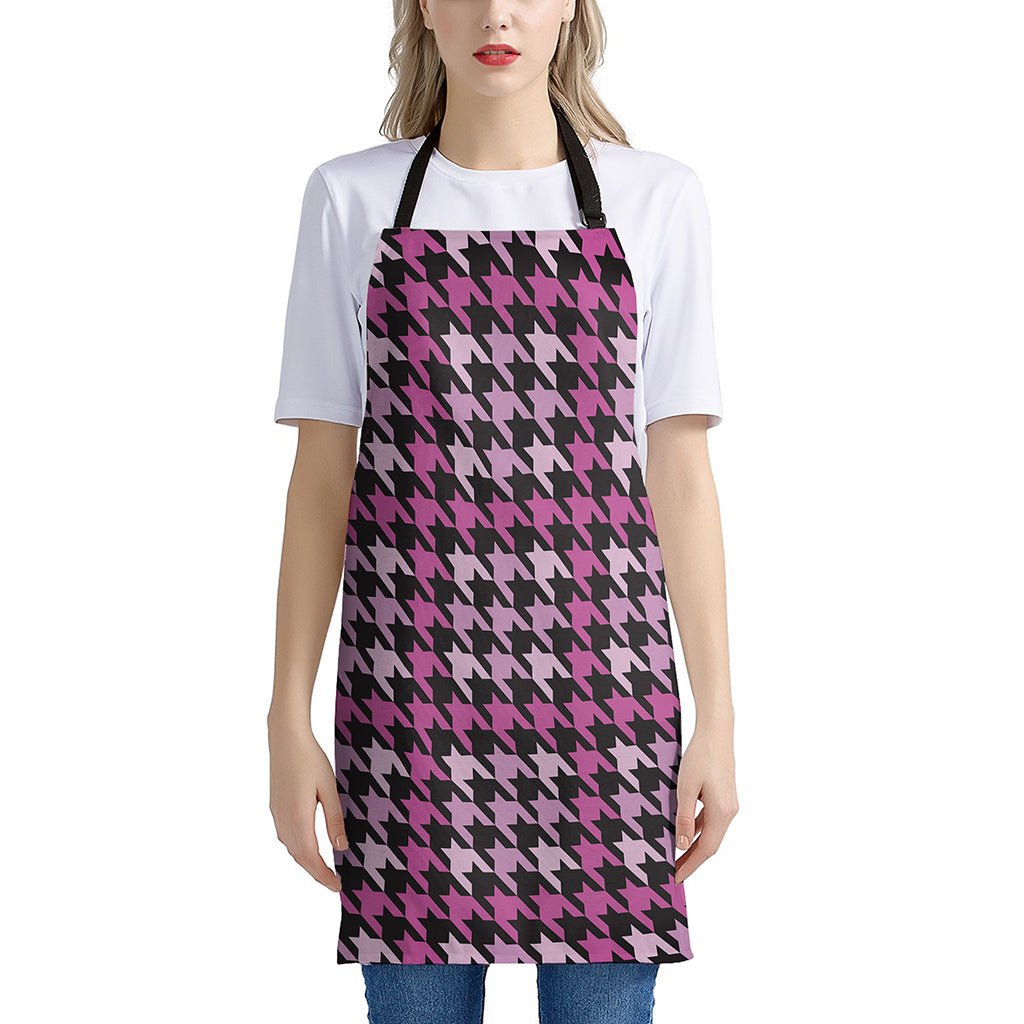 Pink Houndstooth Pattern Print Apron