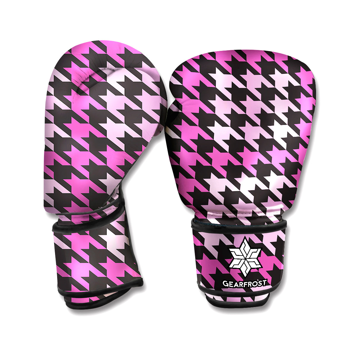 Pink Houndstooth Pattern Print Boxing Gloves