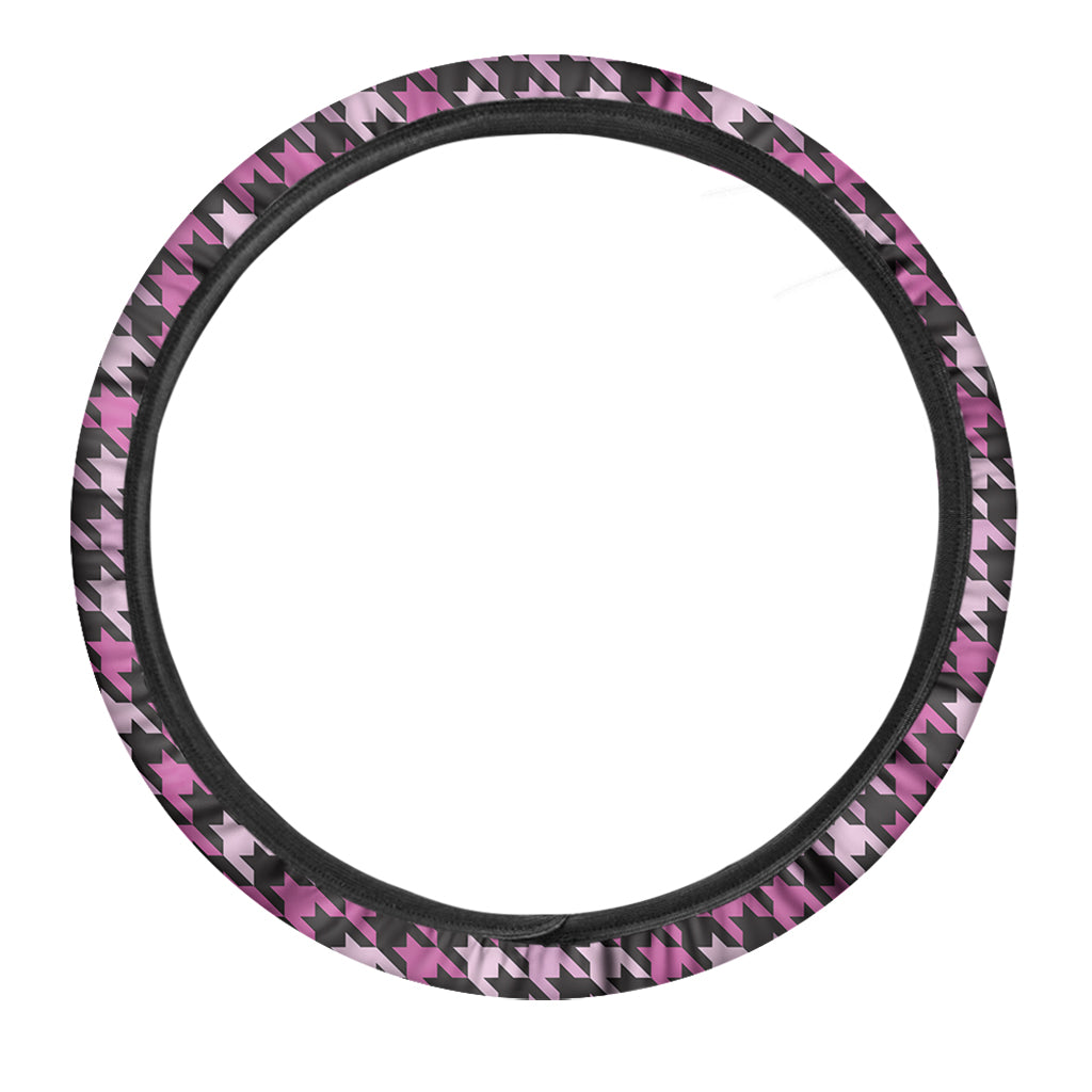 Pink Houndstooth Pattern Print Car Steering Wheel Cover