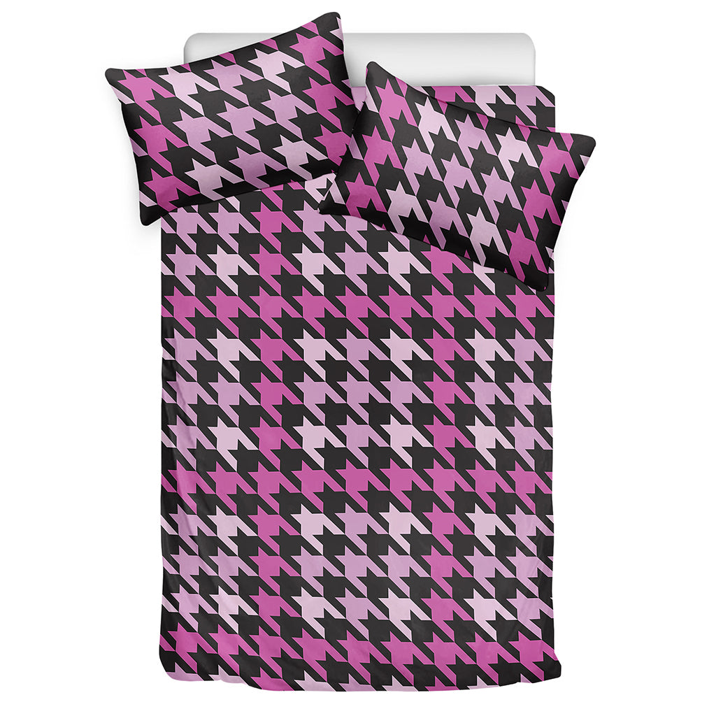 Pink Houndstooth Pattern Print Duvet Cover Bedding Set