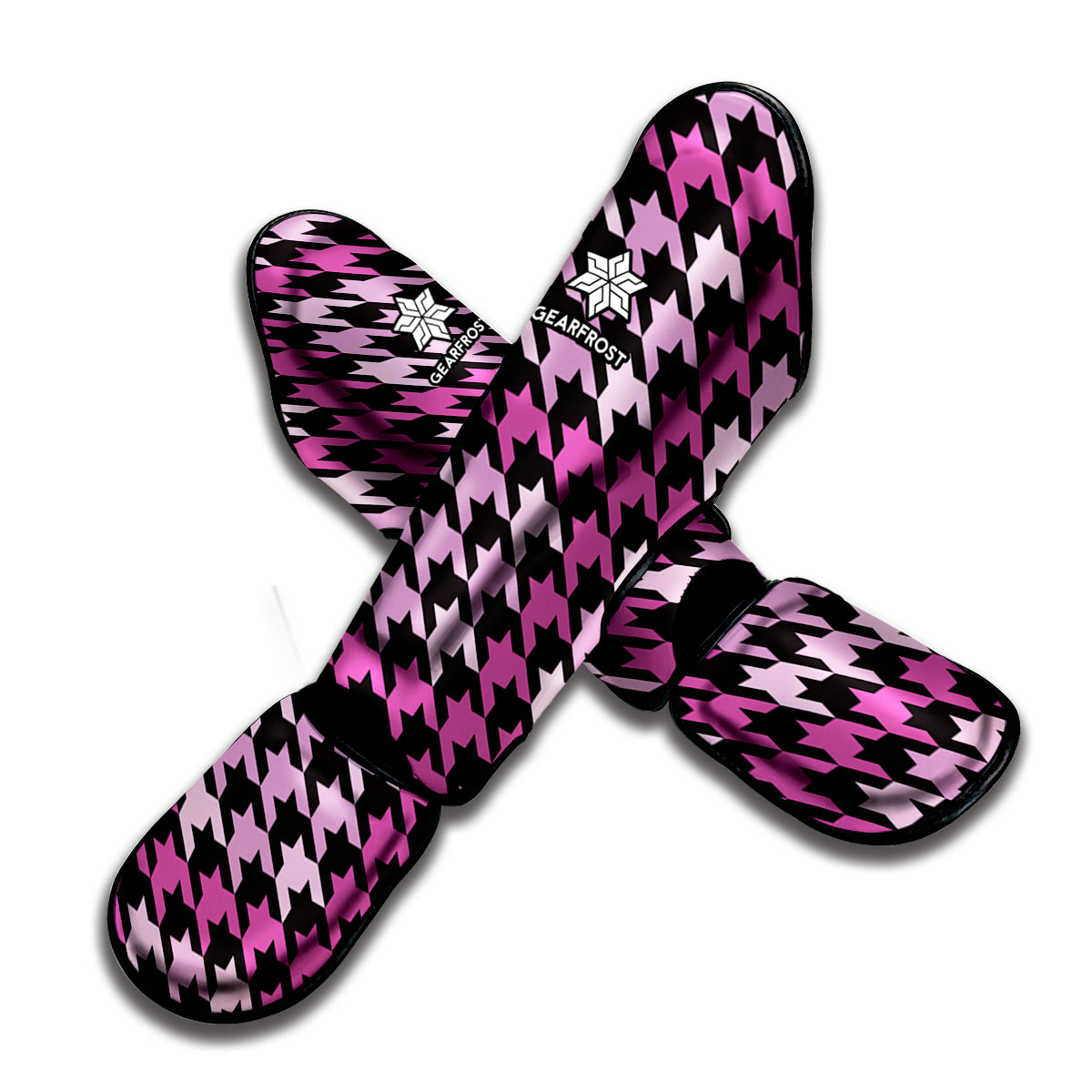 Pink Houndstooth Pattern Print Muay Thai Shin Guard