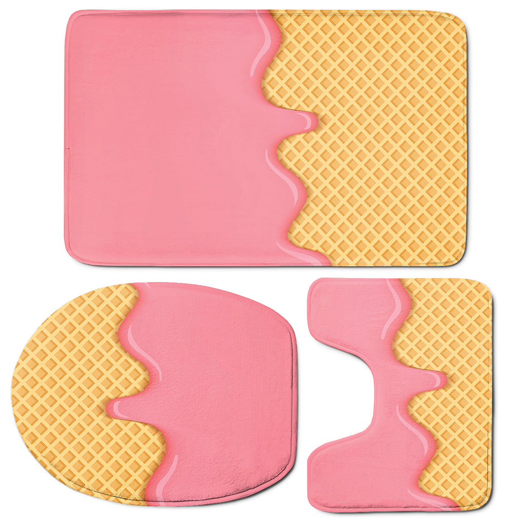 Pink Ice Cream Melted Print 3 Piece Bath Mat Set