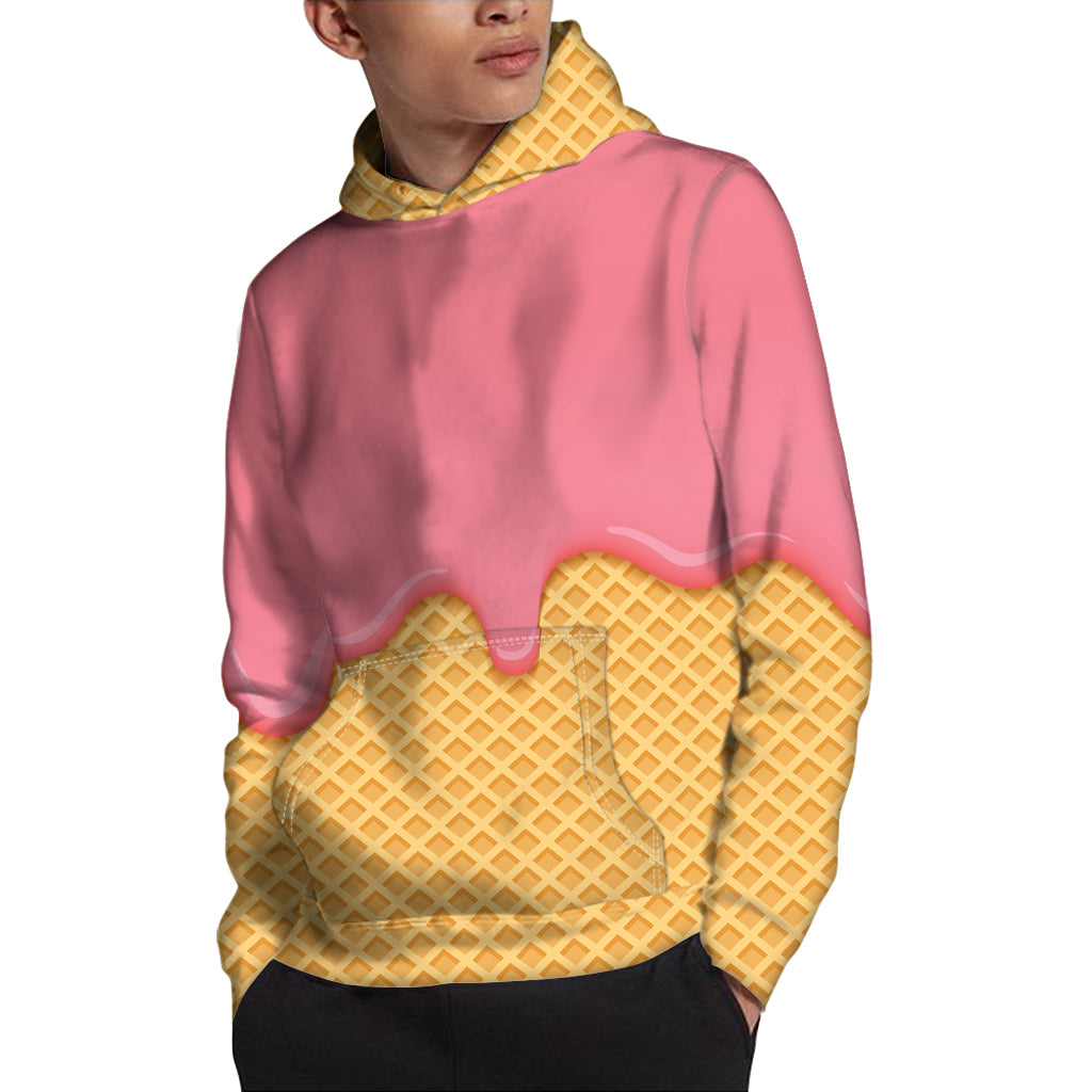 Pink Ice Cream Melted Print Pullover Hoodie