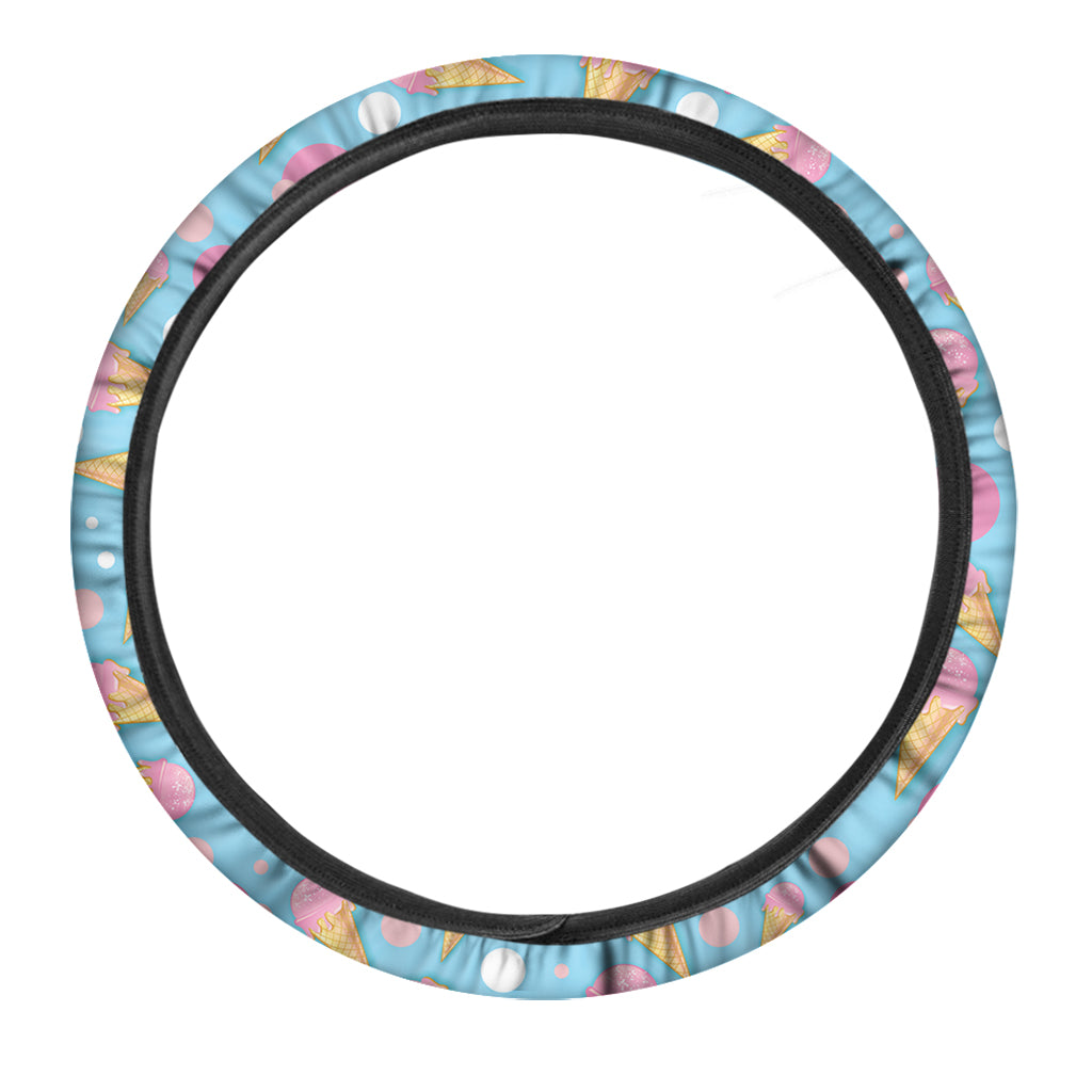 Pink Ice Cream Pattern Print Car Steering Wheel Cover