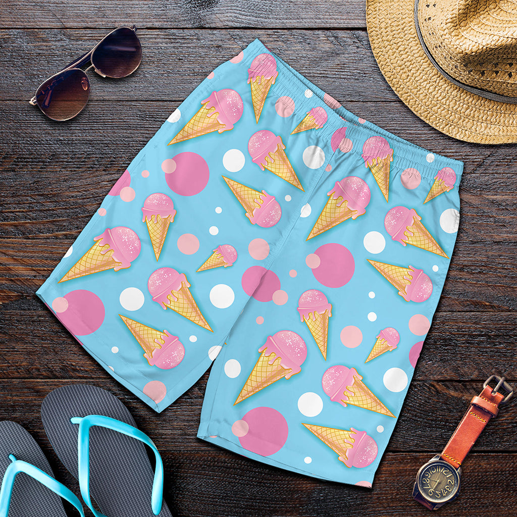 Pink Ice Cream Pattern Print Men's Shorts