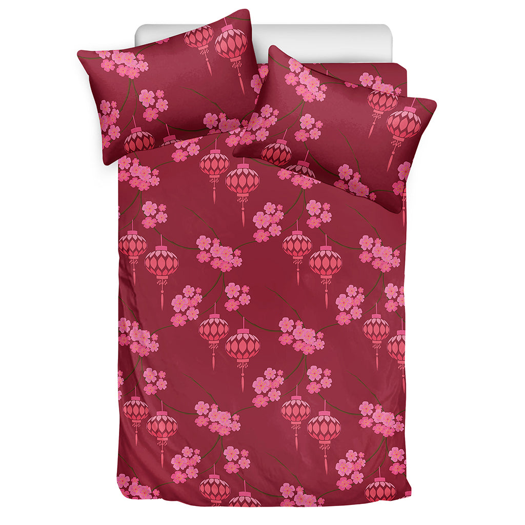 Pink Japanese Lantern Pattern Print Duvet Cover Bedding Set