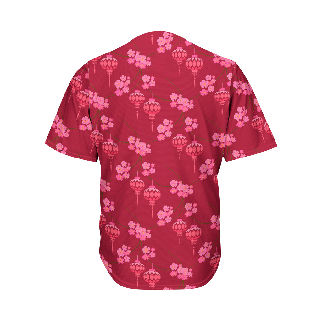 Pink Japanese Lantern Pattern Print Men's Baseball Jersey