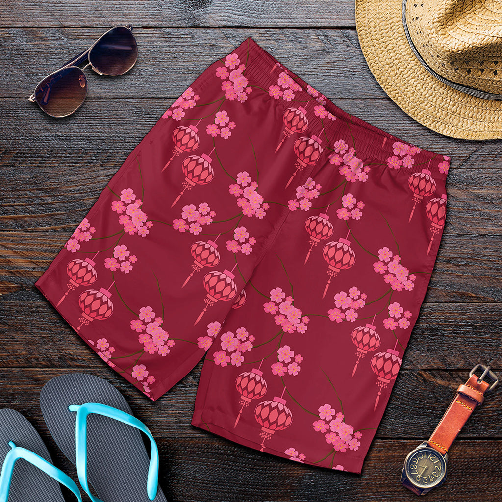 Pink Japanese Lantern Pattern Print Men's Shorts