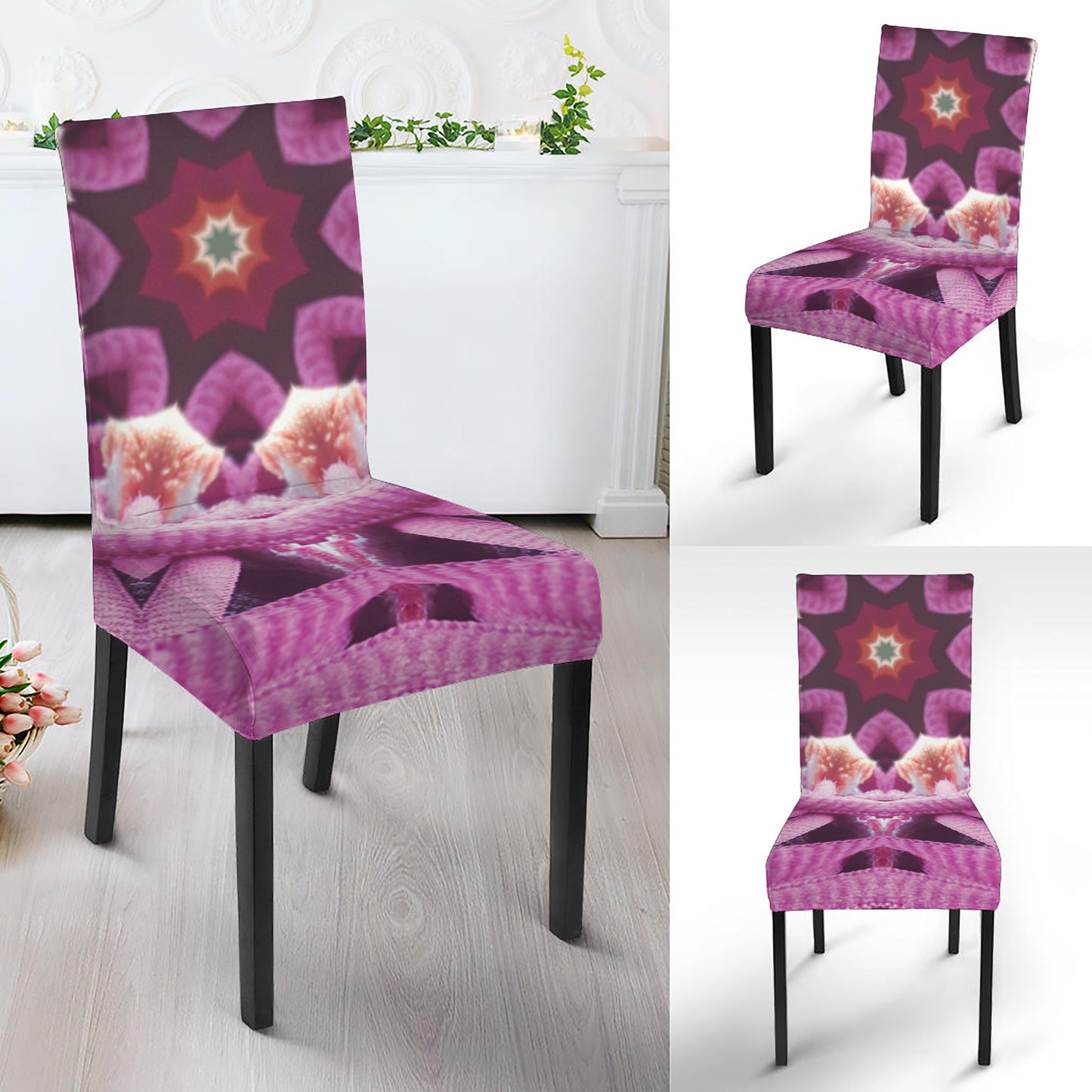 Pink Kaleidoscope Print Dining Chair Slipcover