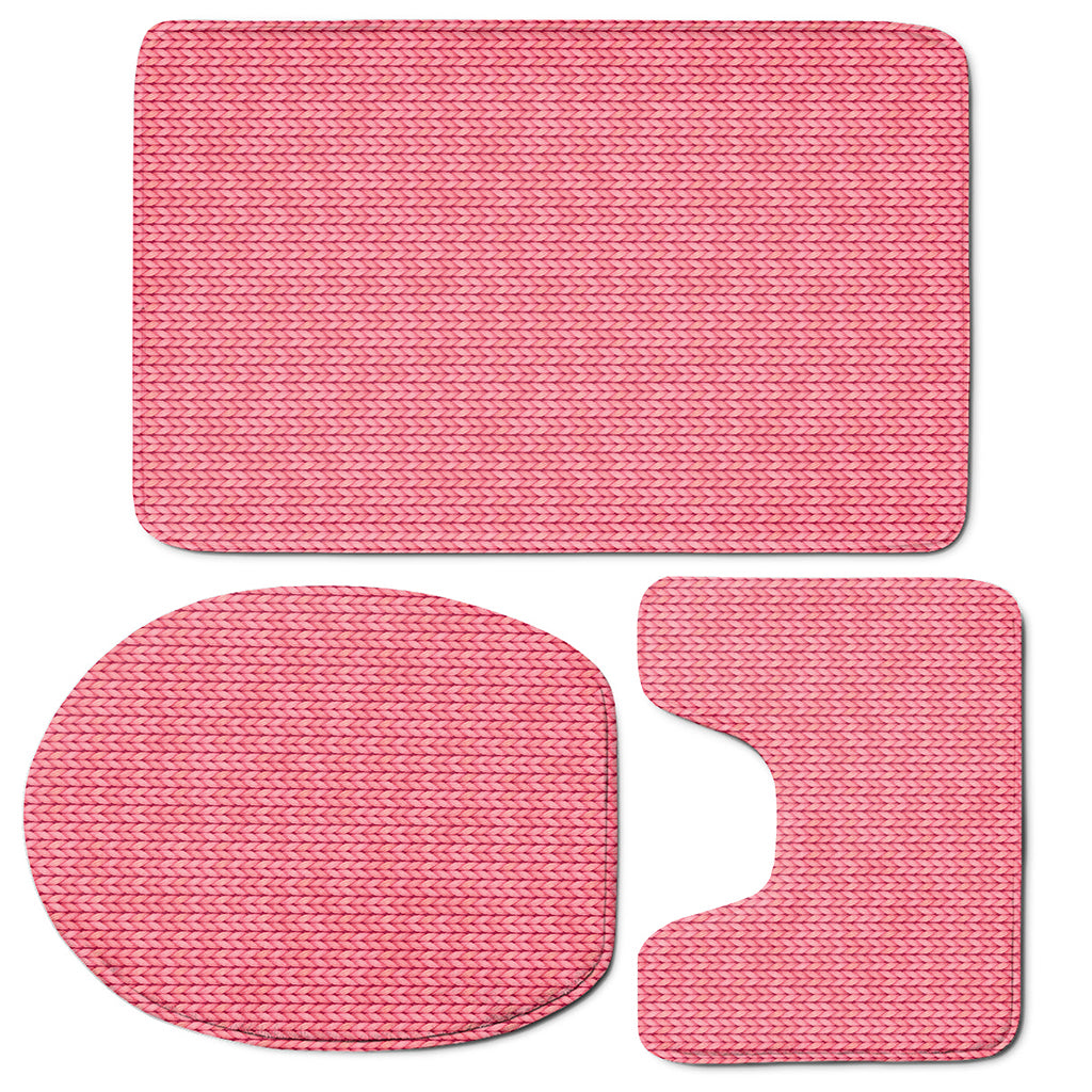 Pink Knitted Pattern Print 3 Piece Bath Mat Set