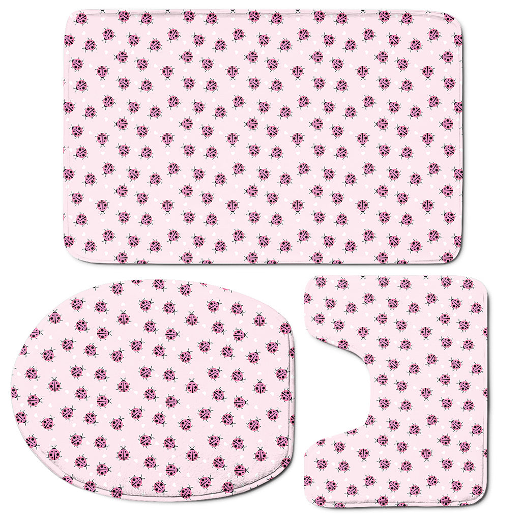 Pink Ladybug Pattern Print 3 Piece Bath Mat Set