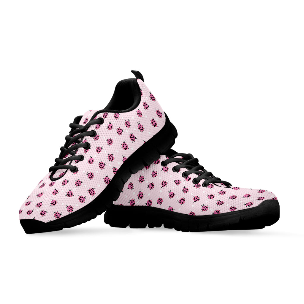 Pink Ladybug Pattern Print Black Sneakers