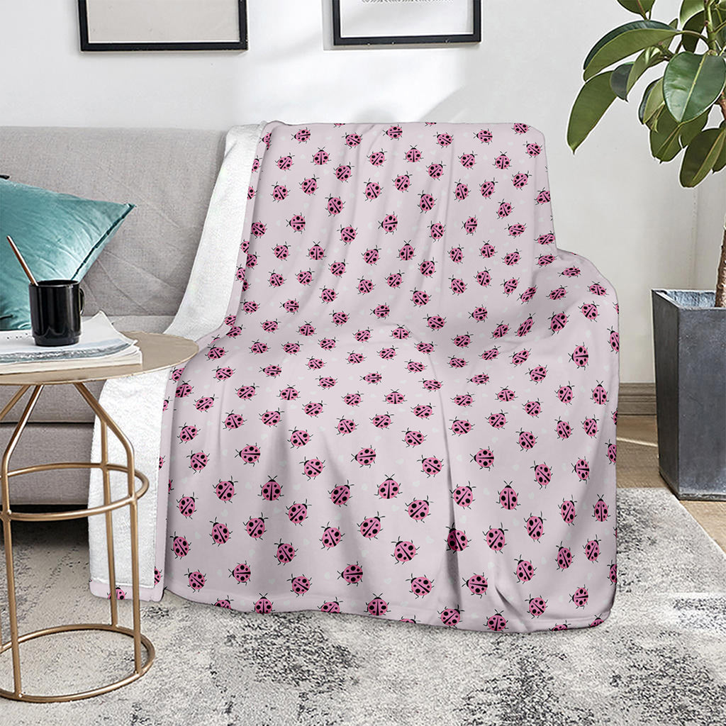 Pink Ladybug Pattern Print Blanket