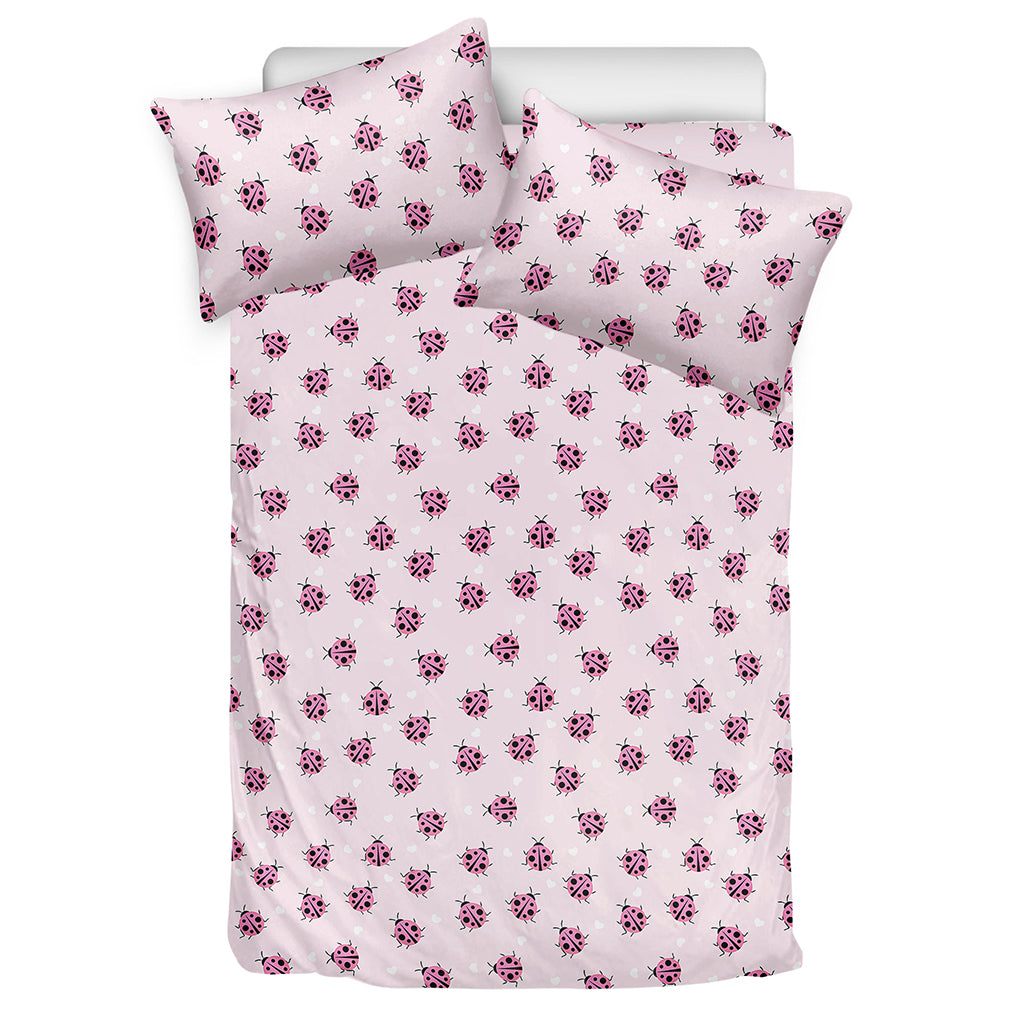 Pink Ladybug Pattern Print Duvet Cover Bedding Set