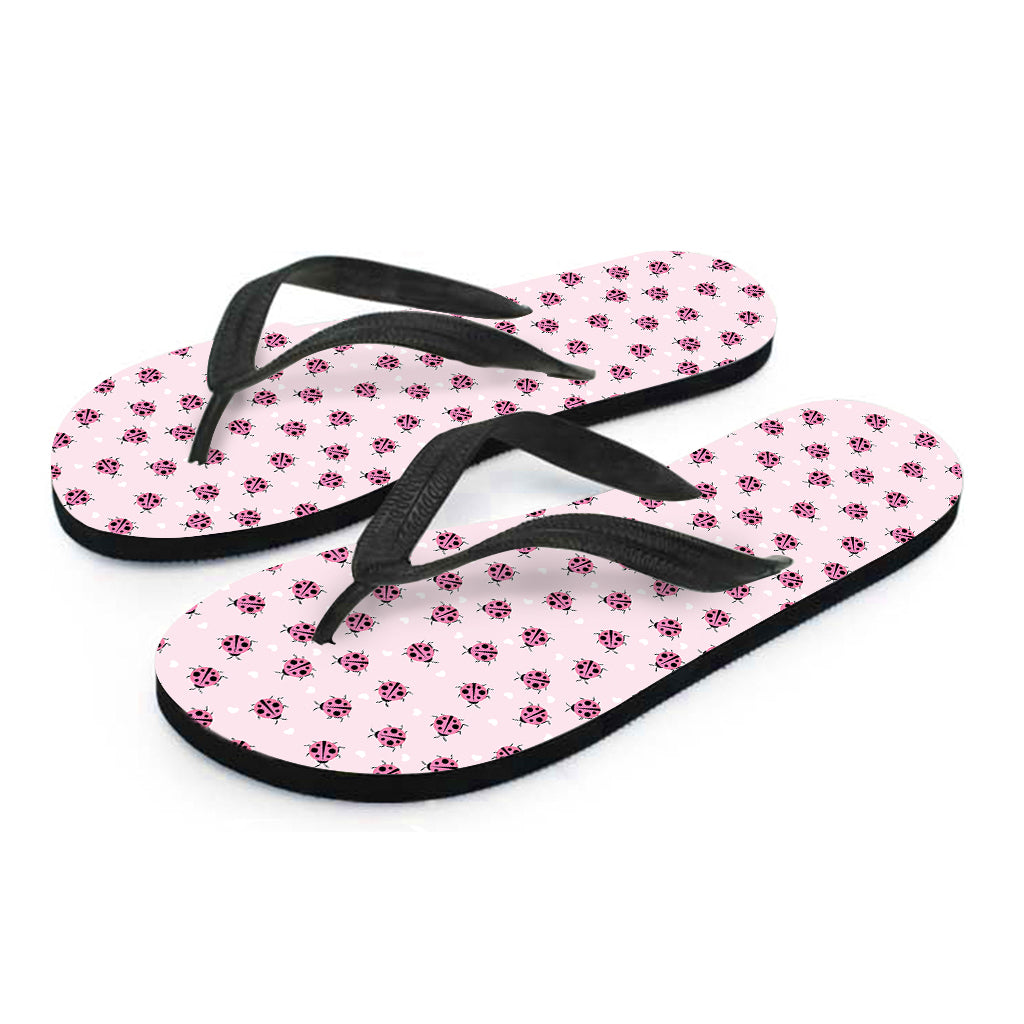 Pink Ladybug Pattern Print Flip Flops
