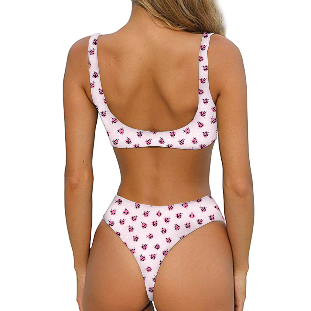 Pink Ladybug Pattern Print Front Bow Tie Bikini