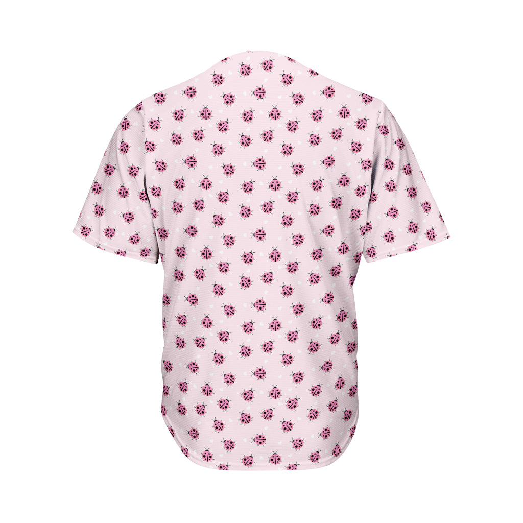 Pink Ladybug Pattern Print Men's Baseball Jersey