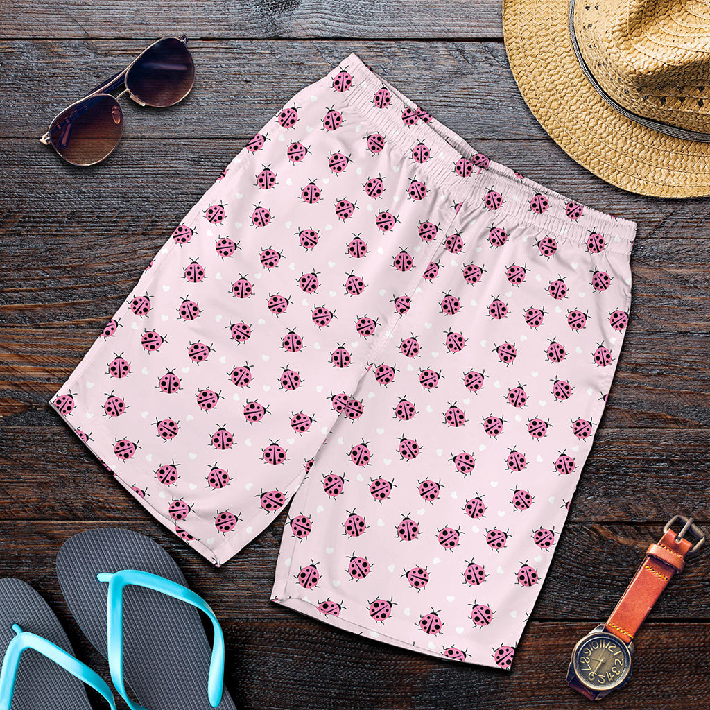 Pink Ladybug Pattern Print Men's Shorts