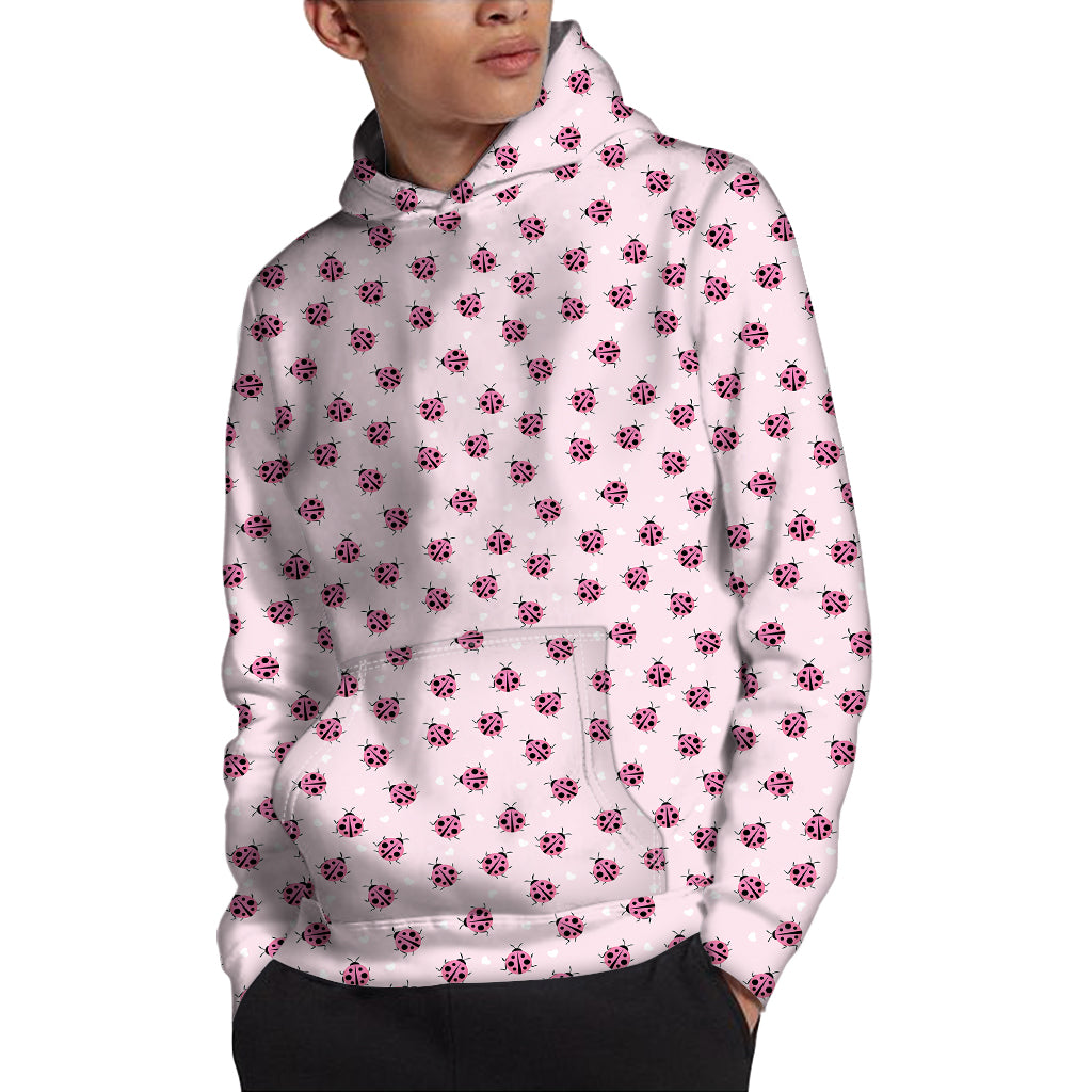 Pink Ladybug Pattern Print Pullover Hoodie