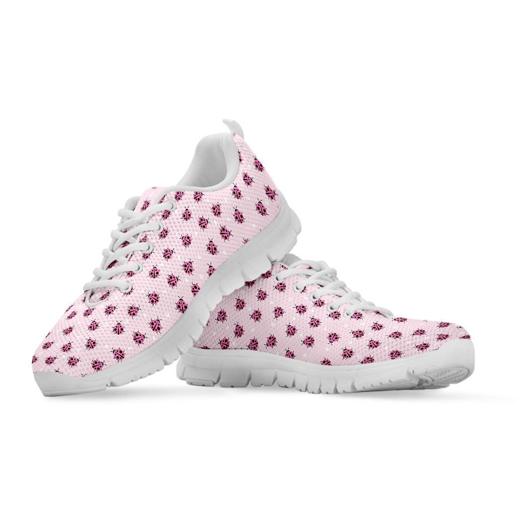 Pink Ladybug Pattern Print White Sneakers
