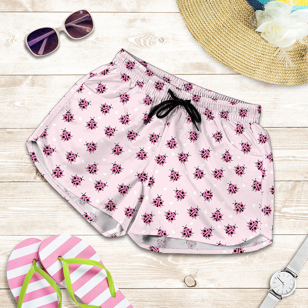 Pink Ladybug Pattern Print Women's Shorts