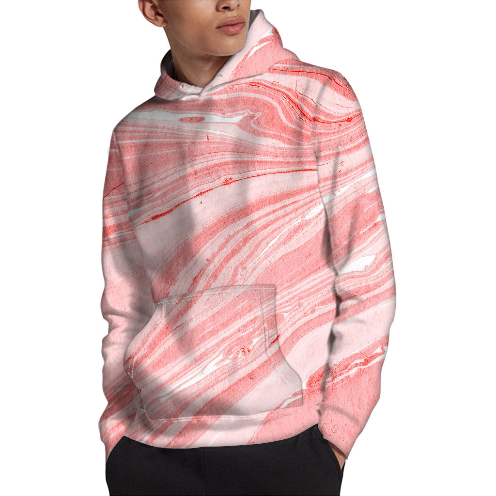 Pink Liquid Marble Print Pullover Hoodie