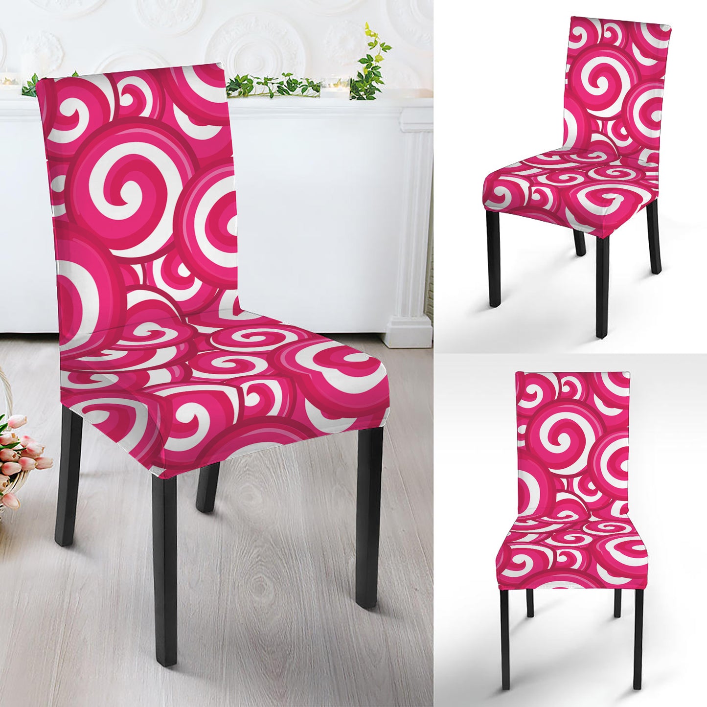 Pink Lollipop Candy Pattern Print Dining Chair Slipcover