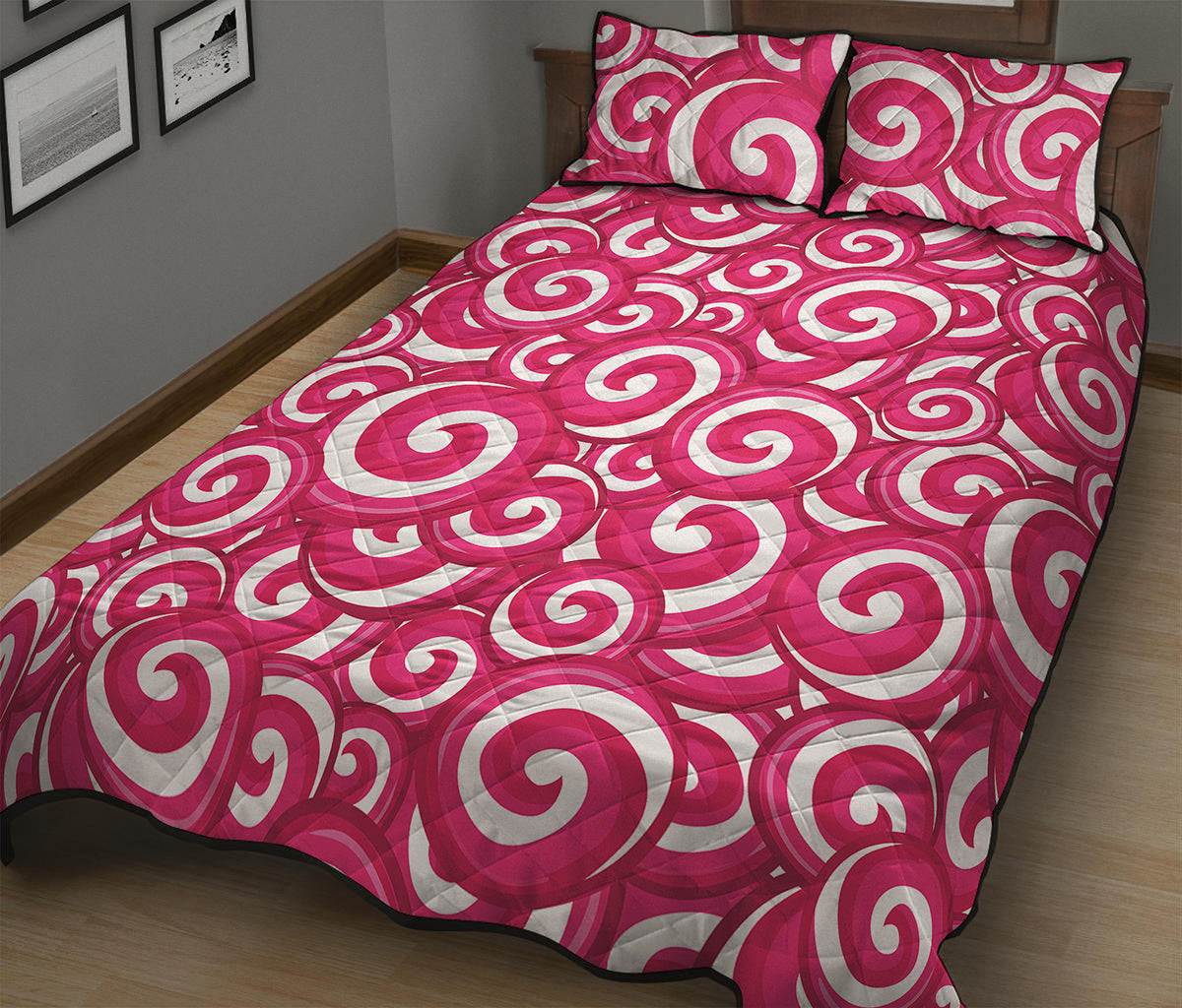 Pink Lollipop Candy Pattern Print Quilt Bed Set