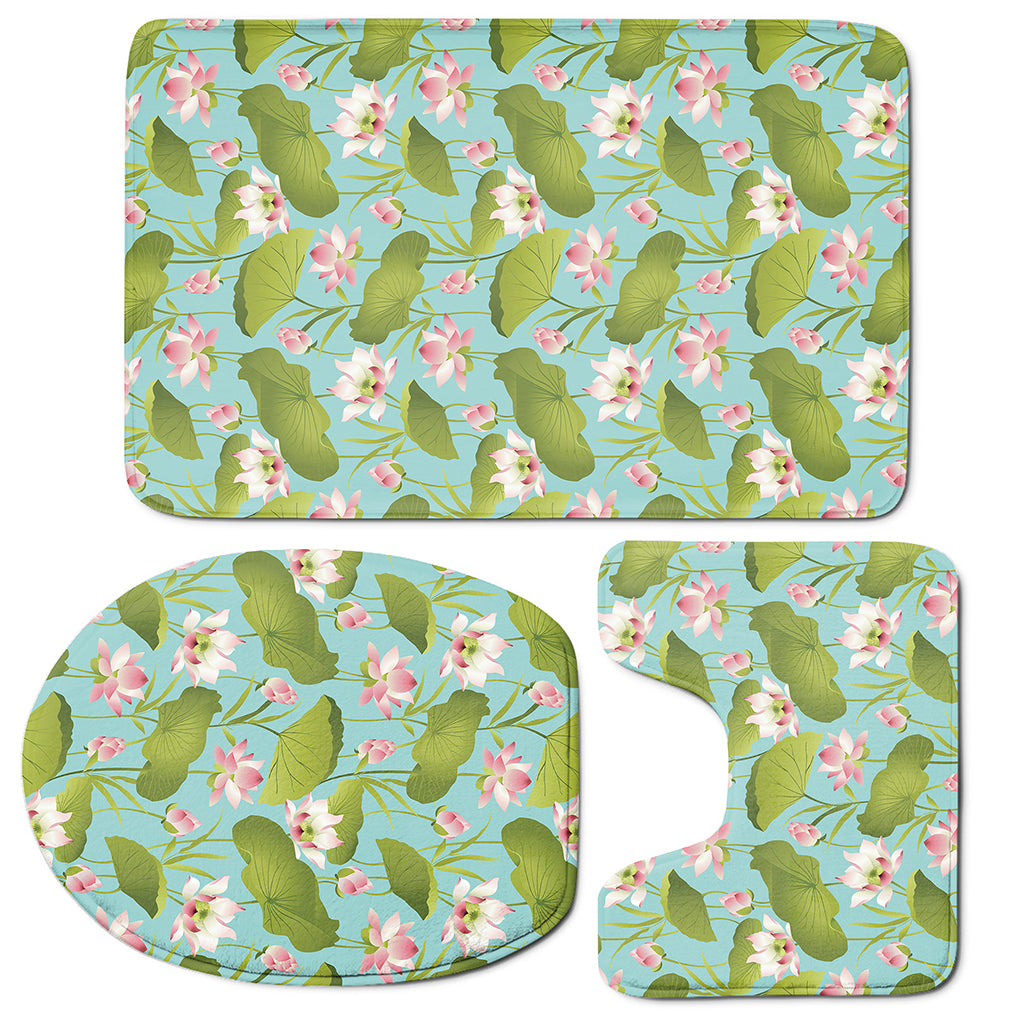 Pink Lotus Pattern Print 3 Piece Bath Mat Set