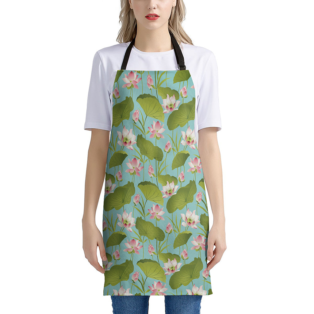 Pink Lotus Pattern Print Apron