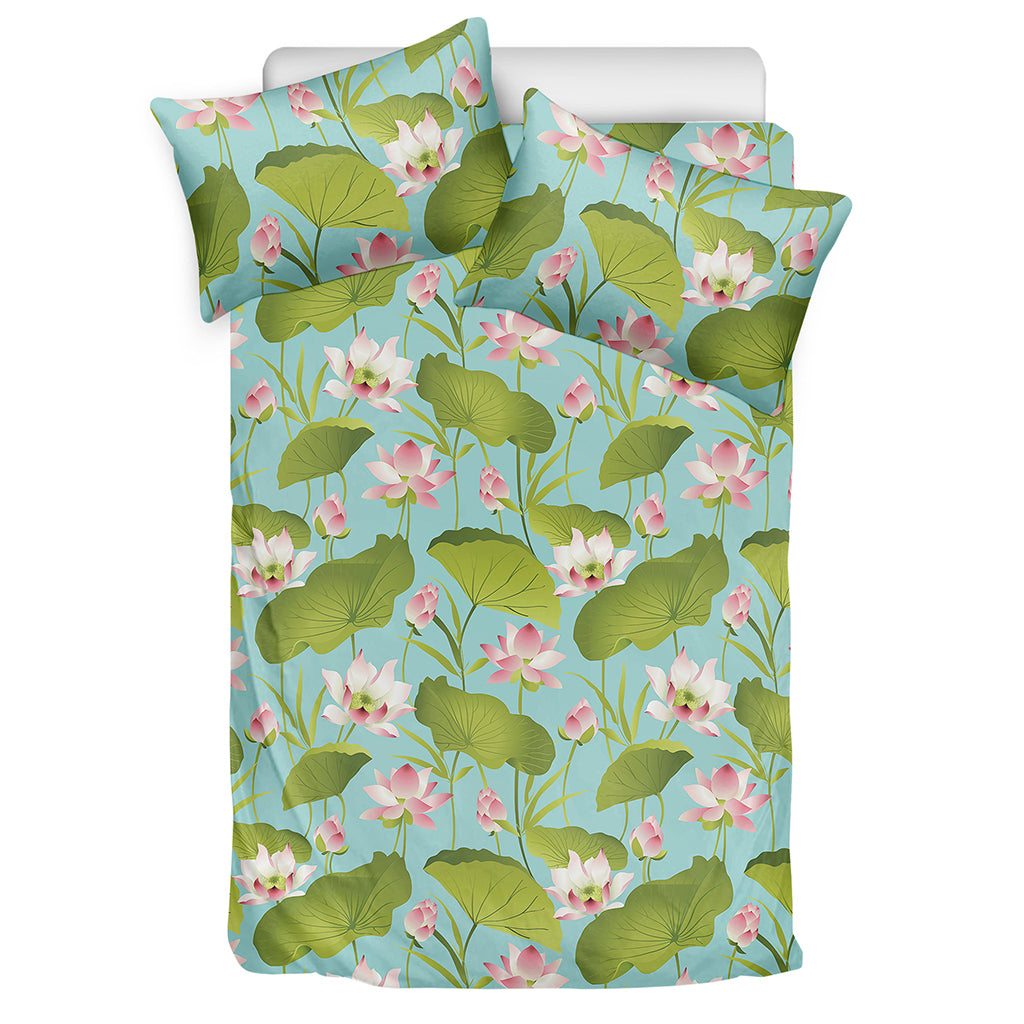 Pink Lotus Pattern Print Duvet Cover Bedding Set