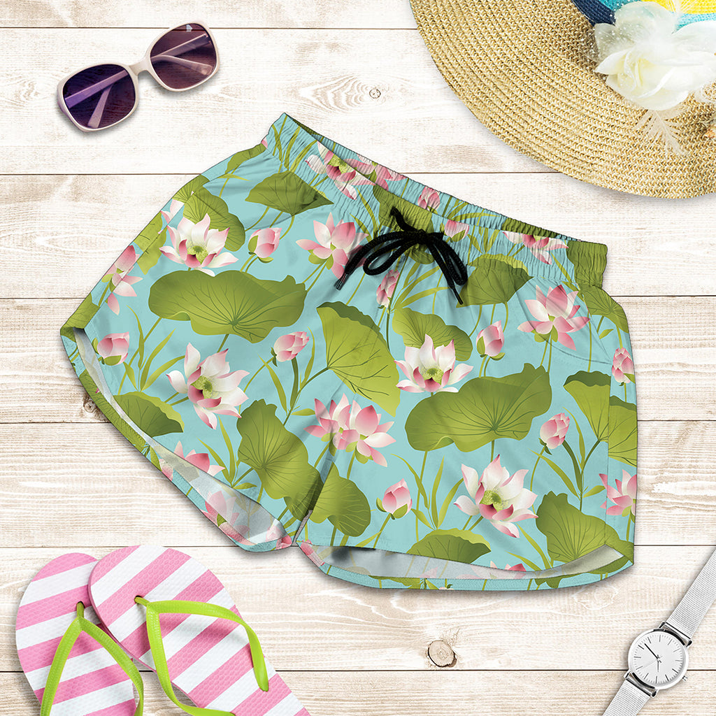 Pink Lotus Pattern Print Women's Shorts