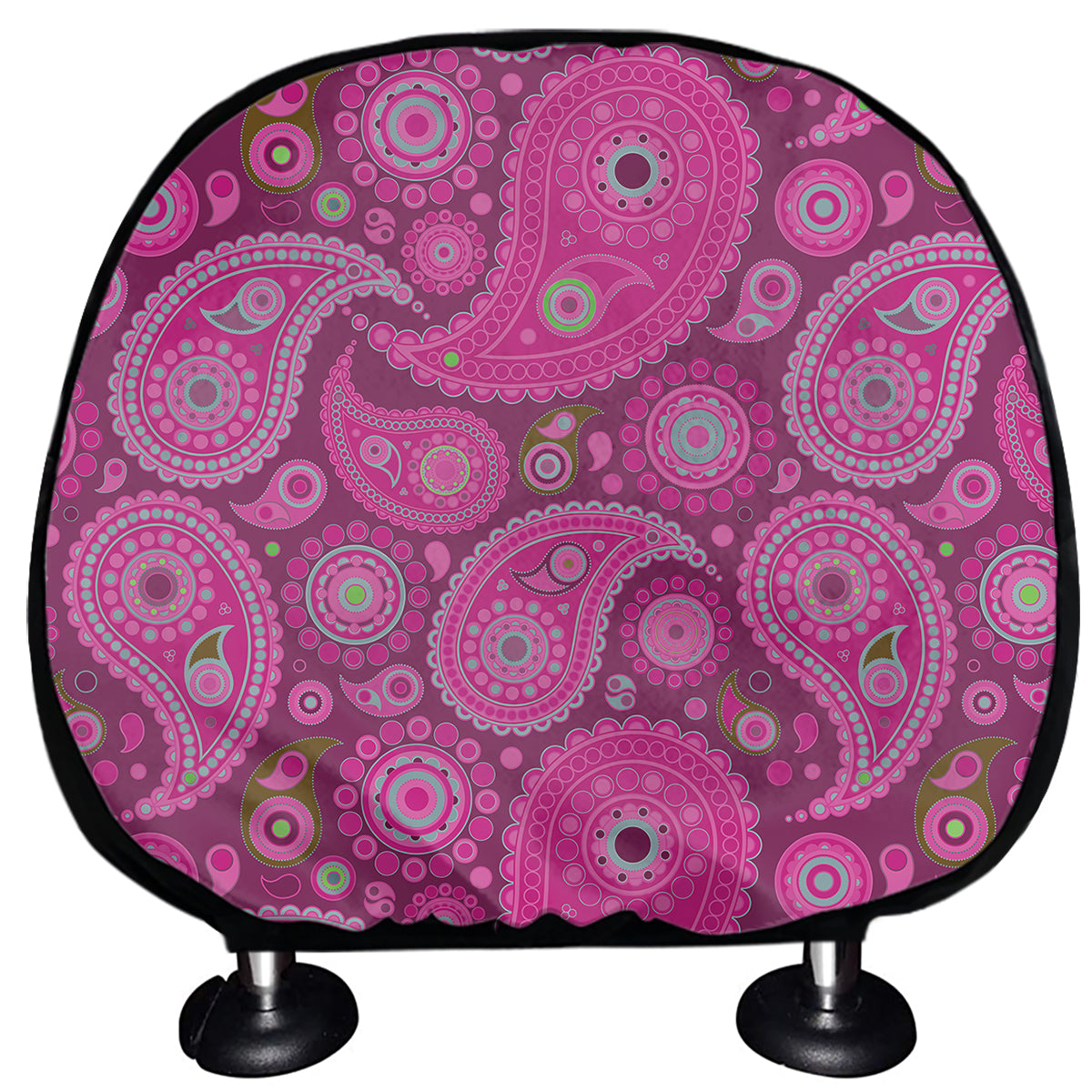Pink Paisley Pattern Print Car Headrest Covers
