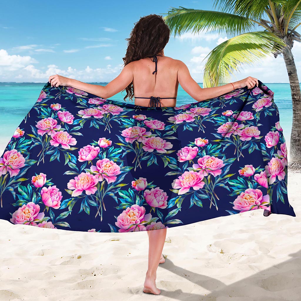 Pink Peony Floral Flower Pattern Print Beach Sarong Wrap