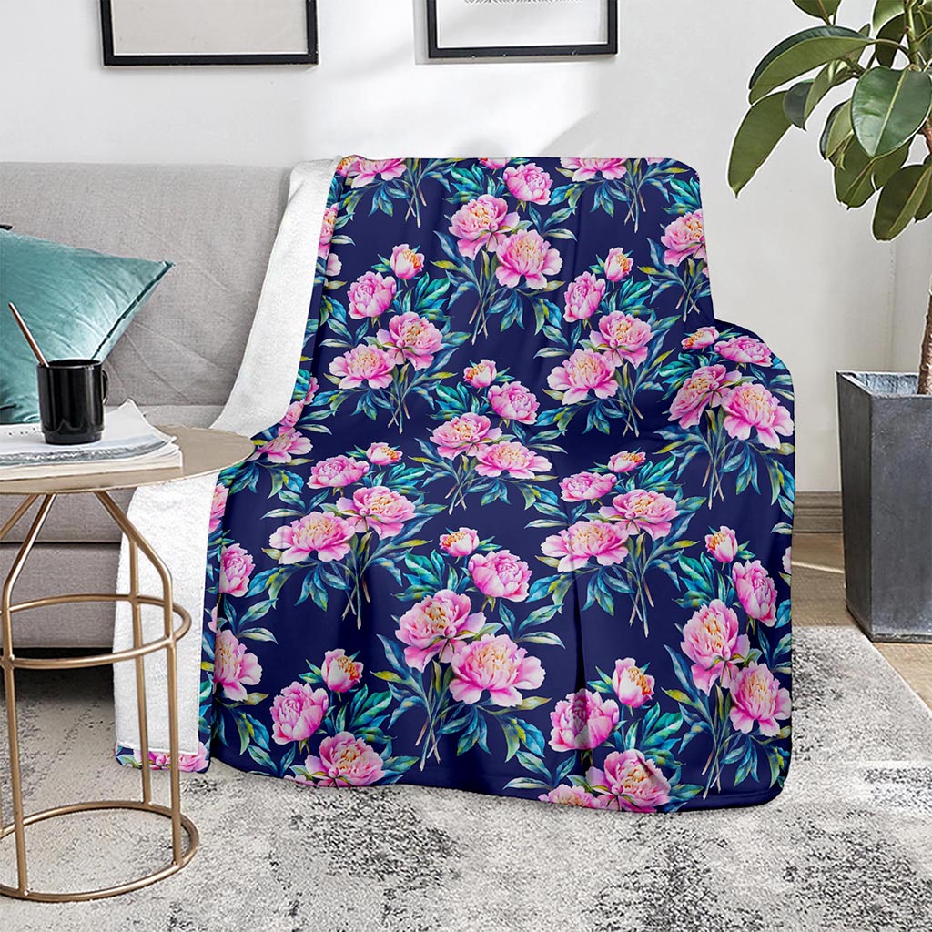 Pink Peony Floral Flower Pattern Print Blanket