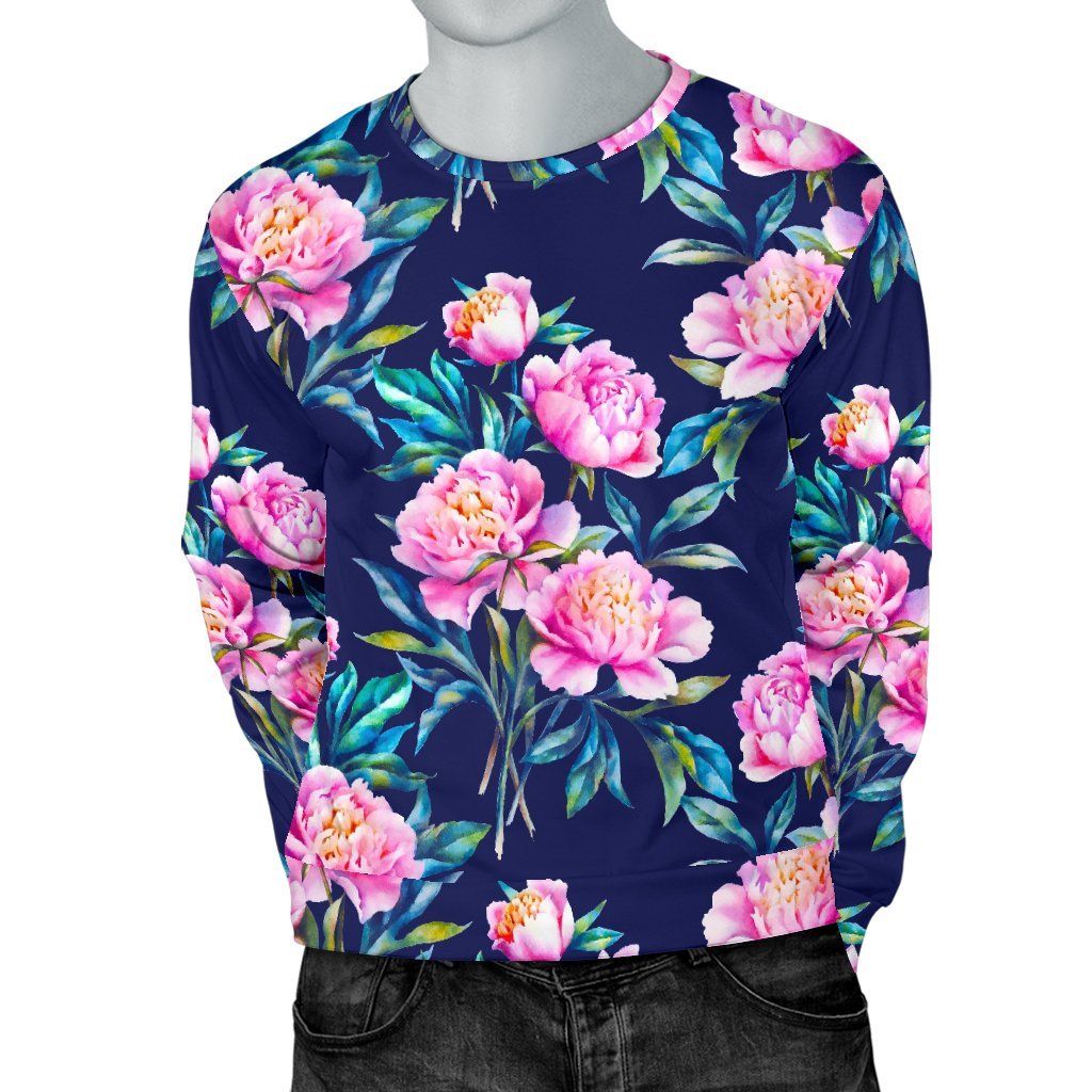 Pink Peony Floral Flower Pattern Print Men's Crewneck Sweatshirt GearFrost