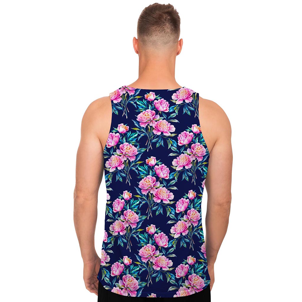 Pink Peony Floral Flower Pattern Print Men's Tank Top