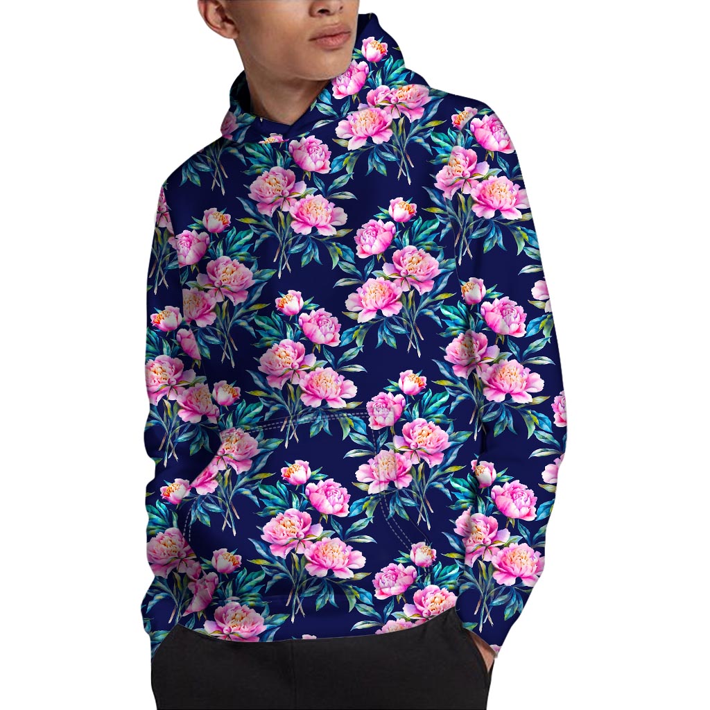 Pink Peony Floral Flower Pattern Print Pullover Hoodie